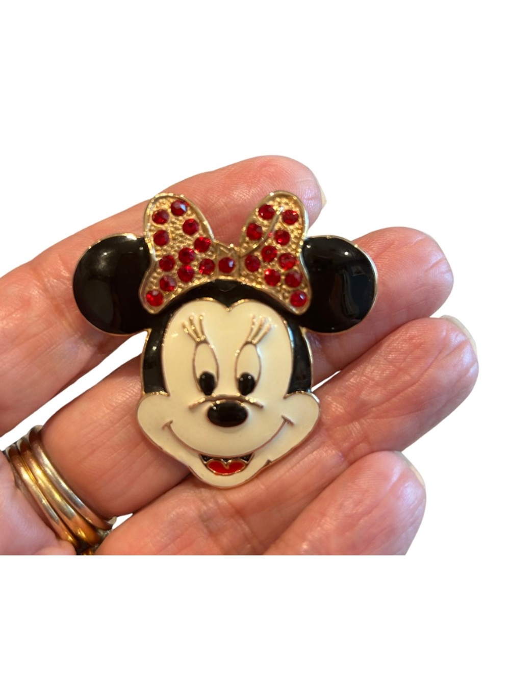 Disney Minnie Mouse Black White Brooch with Red Bow